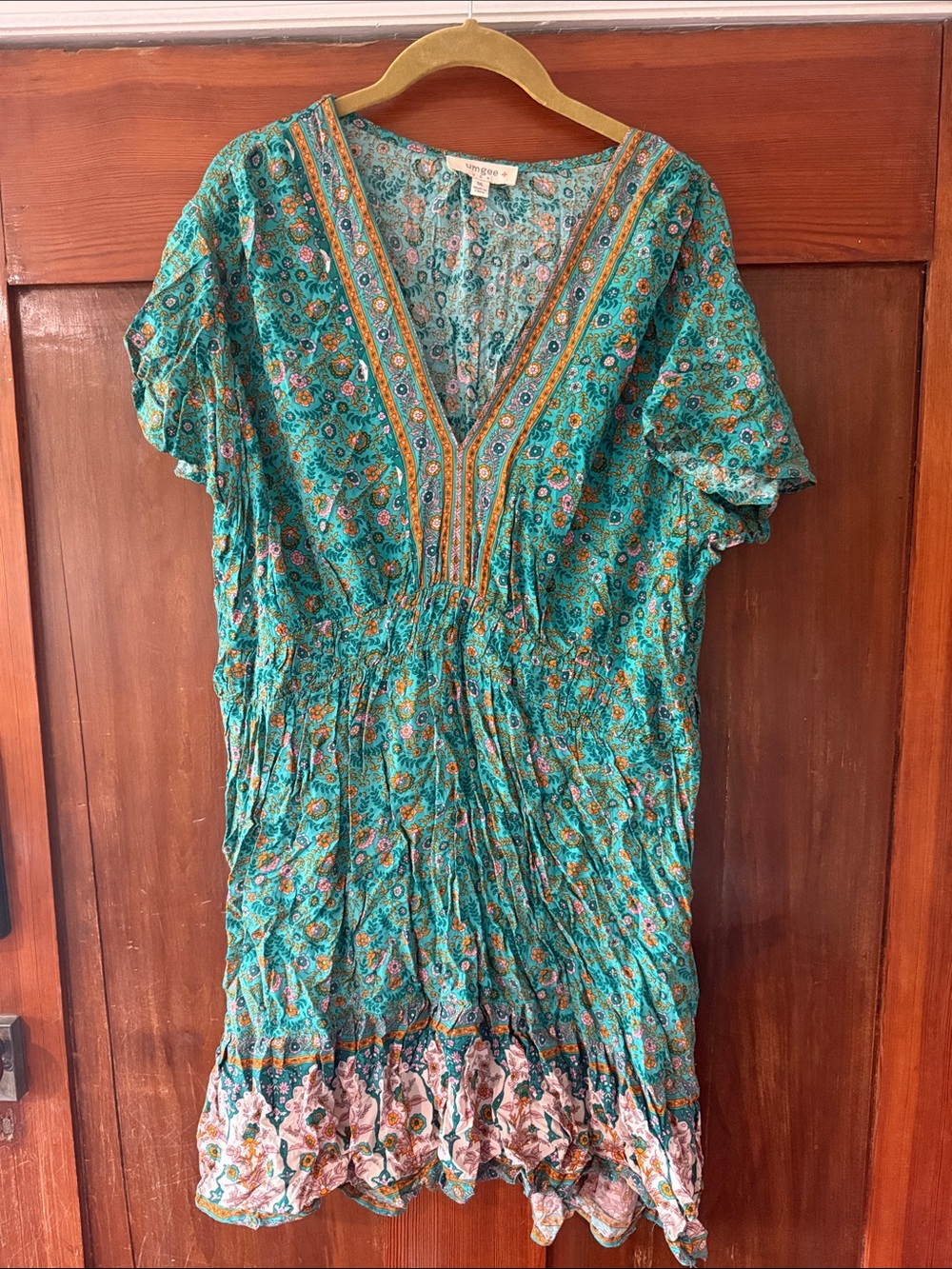 Umgee Teal Floral V-Neck Boho dress